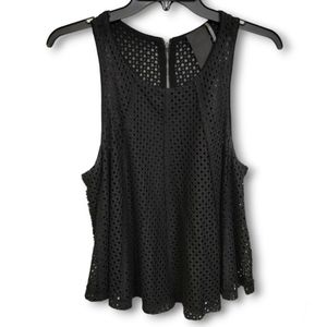 HEATHER by Bordeaux Swingy Tank Top Paneled Eyelet Mesh Lace Black Zippered Med